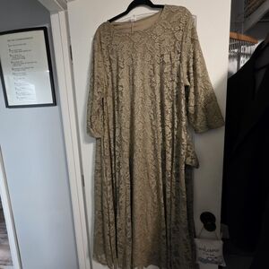 3/4 Sleeve Dark Tan Long Dress 3x